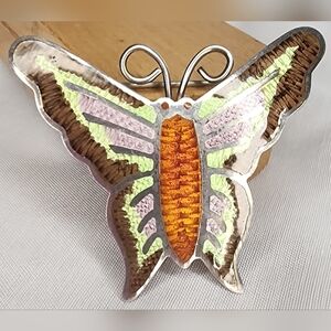 Vintage Signed Enamel Butterfly Brooch